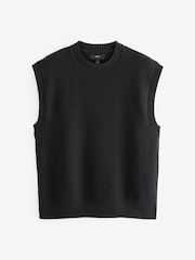 Black 100% Cotton Rib Crew Neck Knitted Tank - Image 5 of 7