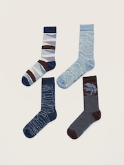 Seasalt Cornwall Blue Gift Box of 4 Arty Scenic Socks - Image 1 of 3