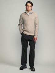 Ecru White Rib Relaxed Fit Premium Soft Touch Quarter Zip Jumper with Wool - Image 2 of 7
