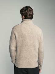 Ecru White Rib Relaxed Fit Premium Soft Touch Quarter Zip Jumper with Wool - Image 3 of 7