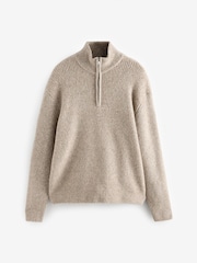 Ecru White Rib Relaxed Fit Premium Soft Touch Quarter Zip Jumper with Wool - Image 5 of 7