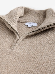 Ecru White Rib Relaxed Fit Premium Soft Touch Quarter Zip Jumper with Wool - Image 6 of 7