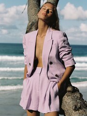 Reiss Lilac Hollie Linen Pleat Front Shorts - Image 1 of 8