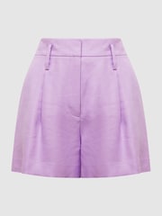 Reiss Lilac Hollie Linen Pleat Front Shorts - Image 2 of 8