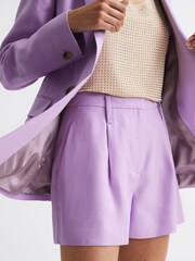 Reiss Lilac Hollie Linen Pleat Front Shorts - Image 8 of 8