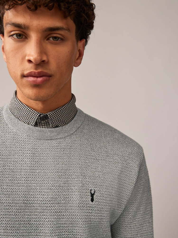 Grey Gingham Crew Neck Regular 100% Cotton Mock Shirt Jumper - Image 1 of 7