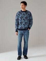 Blue Paisley Relaxed Fit Paisley Pattern Crew Jumper with Wool - Image 2 of 8