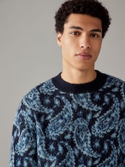 Blue Paisley Relaxed Fit Paisley Pattern Crew Jumper with Wool - Image 4 of 8