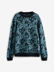 Blue Paisley Relaxed Fit Paisley Pattern Crew Jumper with Wool - Image 6 of 8