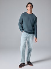 Slate Blue 100% Cotton Rib Texture Crew Jumper - Image 2 of 8