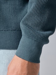 Slate Blue 100% Cotton Rib Texture Crew Jumper - Image 5 of 8