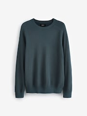 Slate Blue 100% Cotton Rib Texture Crew Jumper - Image 6 of 8