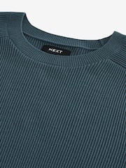 Slate Blue 100% Cotton Rib Texture Crew Jumper - Image 7 of 8