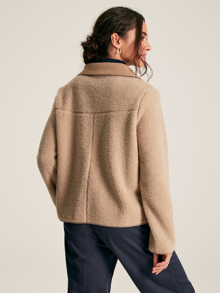 Joules Sadie Tan Brown Button Up Borg Fleece Jacket - Image 2 of 7