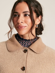 Joules Sadie Tan Brown Button Up Borg Fleece Jacket - Image 5 of 7
