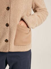 Joules Sadie Tan Brown Button Up Borg Fleece Jacket - Image 6 of 7
