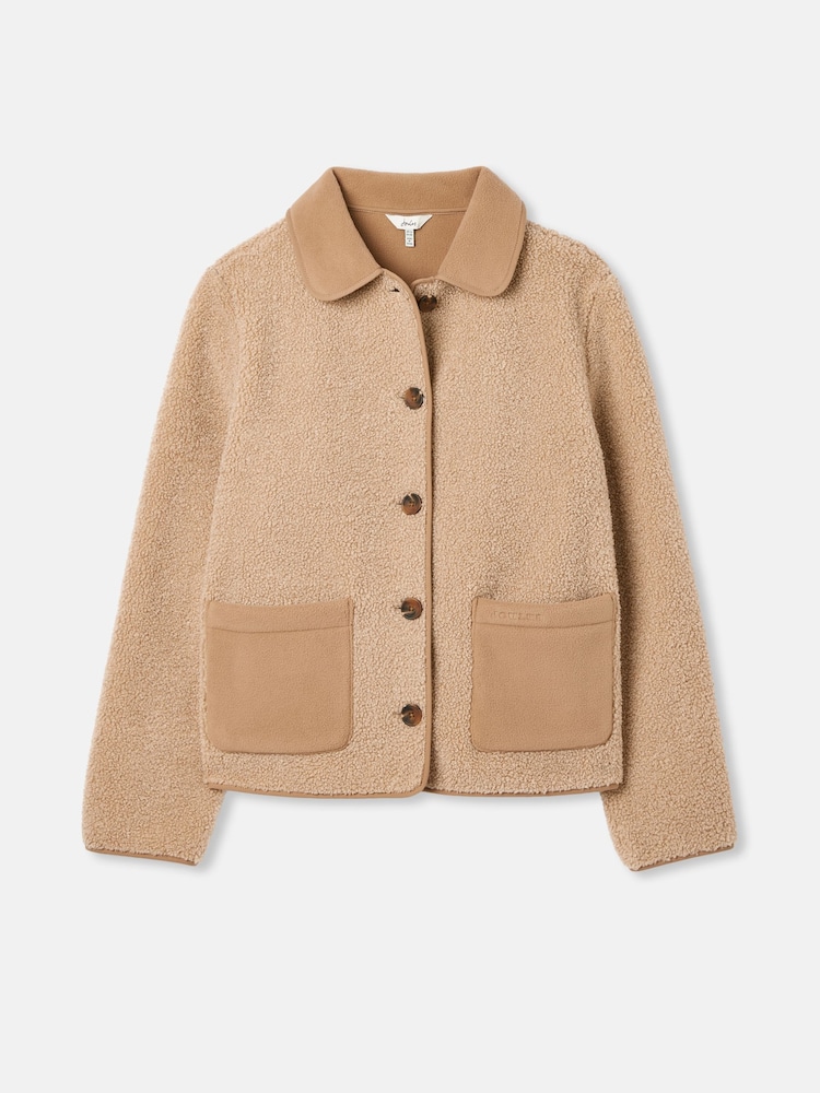 Joules Sadie Tan Brown Button Up Borg Fleece Jacket - Image 7 of 7