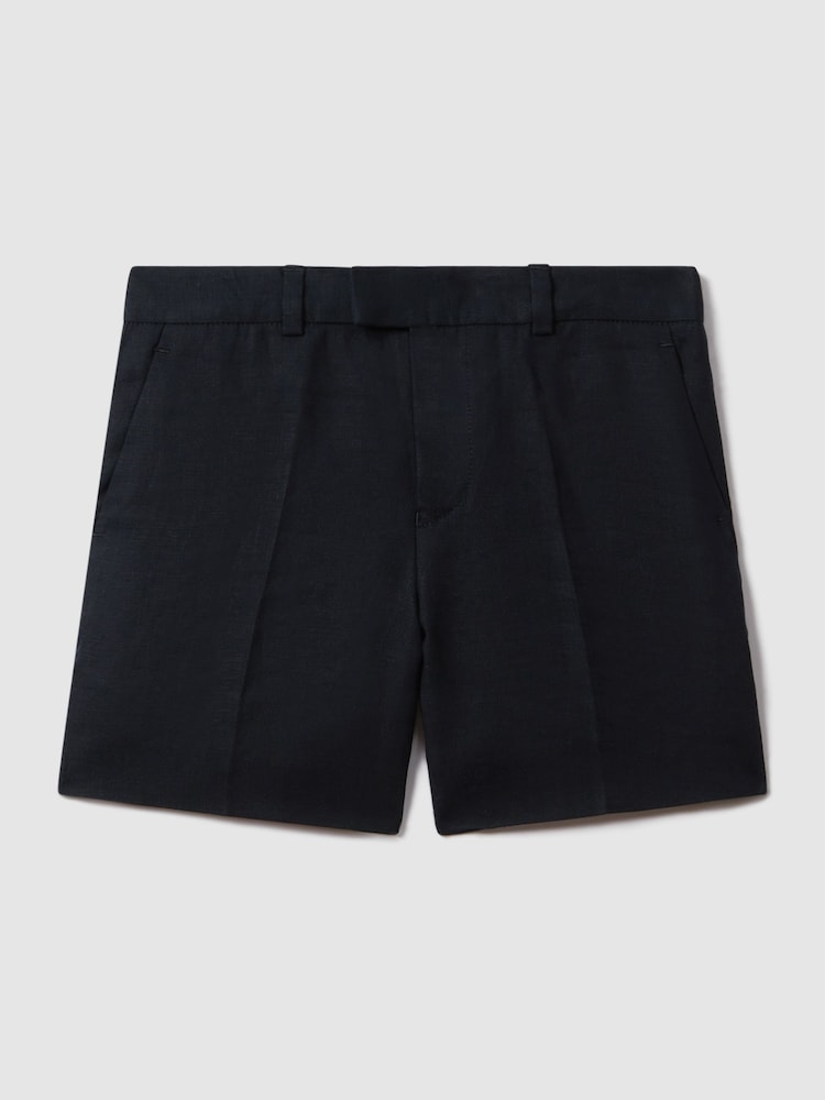 Reiss Navy Kin 9-13 yrs Slim Fit Linen Adjustable Shorts - Image 2 of 4