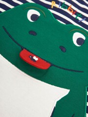 JoJo Maman Bébé Navy Ecru Stripe Kids' Navy Stripe Frog Appliqué Top - Image 2 of 3