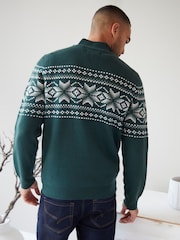 Threadbare Green Quarter Zip Christmas Knitted Jumper - Image 2 of 4