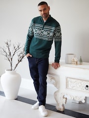 Threadbare Green Quarter Zip Christmas Knitted Jumper - Image 3 of 4