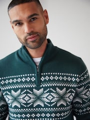Threadbare Green Quarter Zip Christmas Knitted Jumper - Image 4 of 4