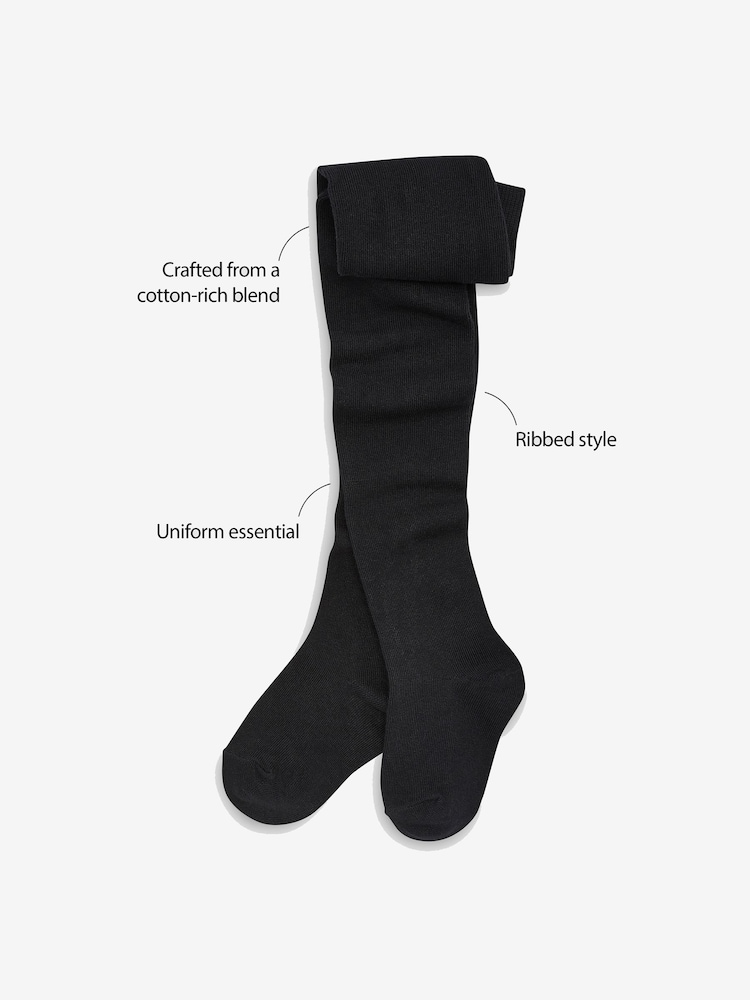 Black Cotton Rich School Tights - Image 3 of 3