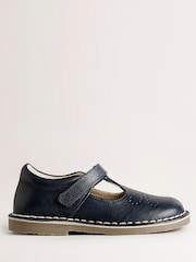 Boden Navy Leather T-Bar School Shoes - Image 1 of 3