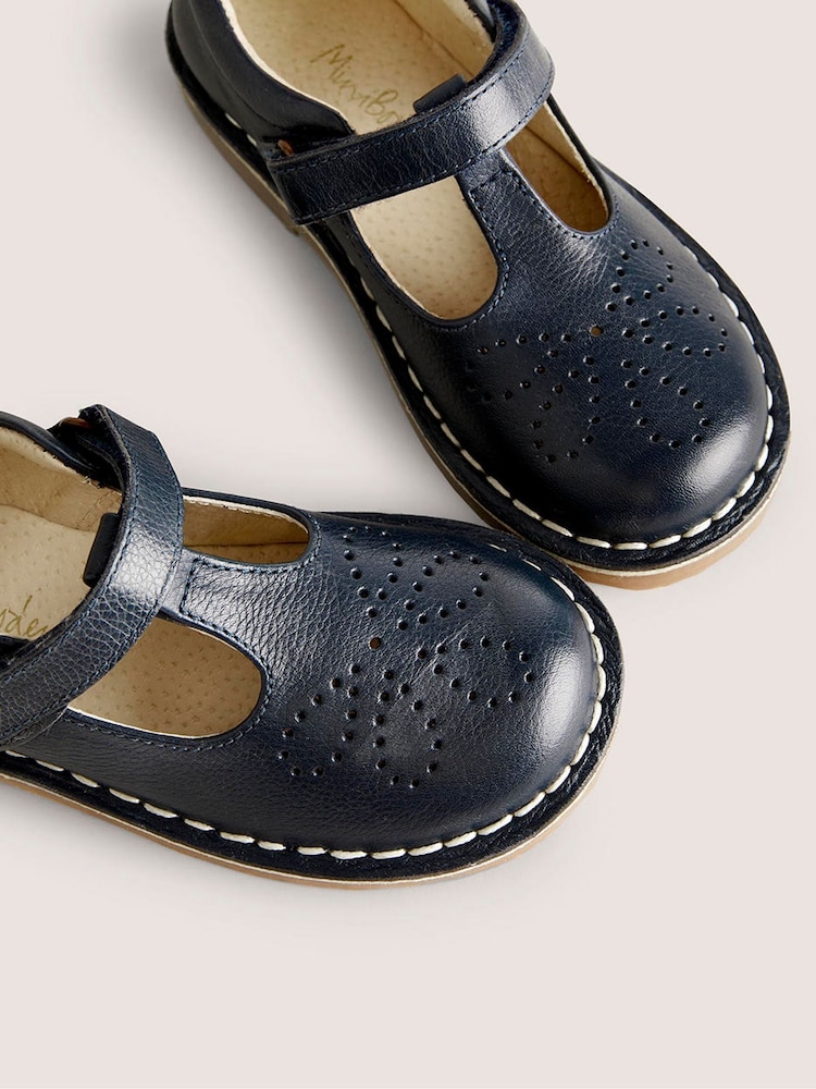 Boden Navy Leather T-Bar School Shoes - Image 3 of 3