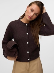 棕色 - VERO MODA Long Sleeve Round Neck Cardigan With Jewel Buttons - 5的图像1｝