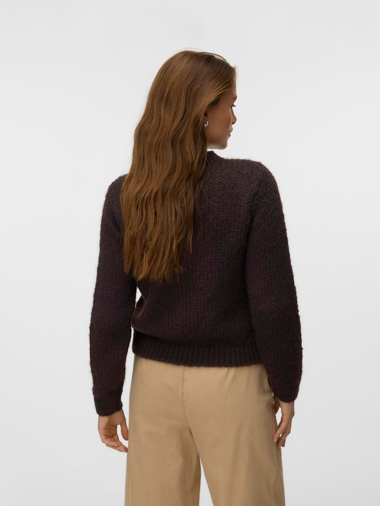 棕色 - VERO MODA Long Sleeve Round Neck Cardigan With Jewel Buttons - 5的图像2｝