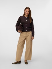 棕色 - VERO MODA Long Sleeve Round Neck Cardigan With Jewel Buttons - 5的图像3｝