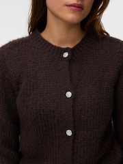 棕色 - VERO MODA Long Sleeve Round Neck Cardigan With Jewel Buttons - 5的图像4｝