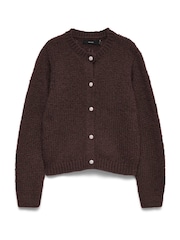棕色 - VERO MODA Long Sleeve Round Neck Cardigan With Jewel Buttons - 5的图像5｝