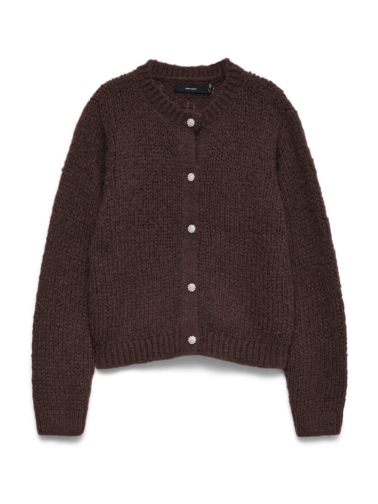 棕色 - VERO MODA Long Sleeve Round Neck Cardigan With Jewel Buttons - 5的图像5｝