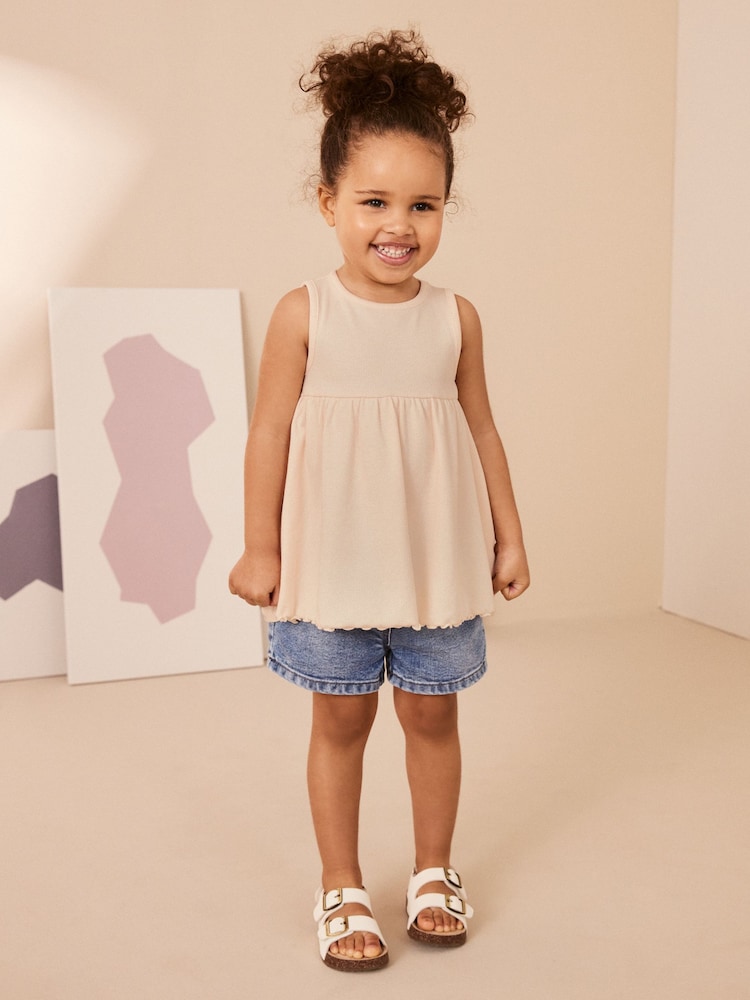Бледно-розовый - Майка в рубчик с баской (3mths-7yrs) - Изображение 1 из 7