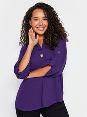 M&Co Purple Turn Back Sleeve Blouse - Image 1 of 4
