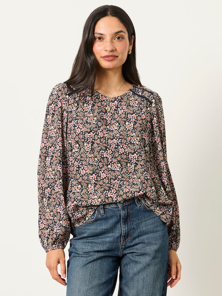 FatFace Sofia Navy Meadow Petite Embroidered Blouse - Image 1 of 4