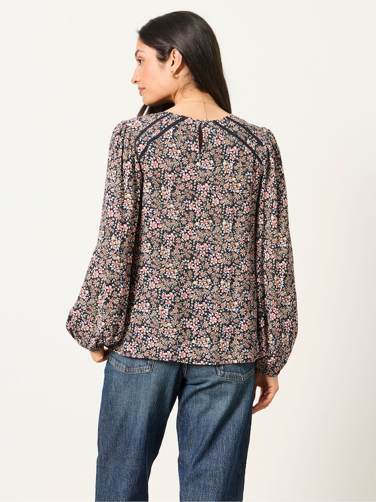 FatFace Sofia Navy Meadow Petite Embroidered Blouse - Image 2 of 4
