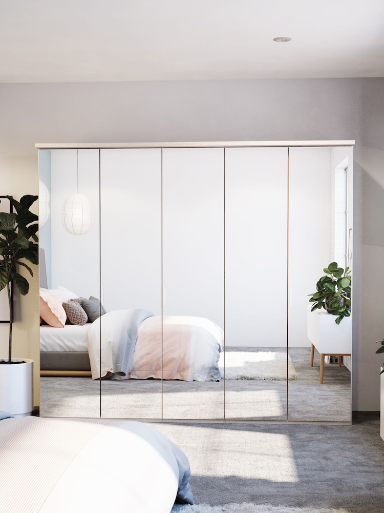 Wiemann Peyton Rustic Oak Mirror Semi Fitted 5 Door Wardrobe - Image 1 of 4