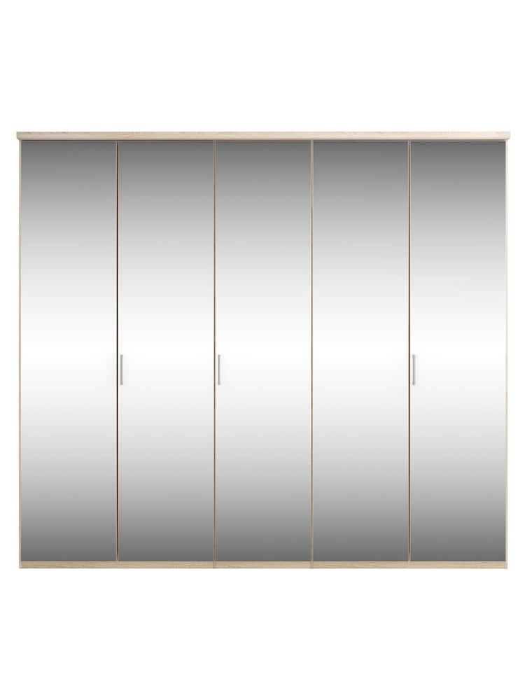 Wiemann Peyton Rustic Oak Mirror Semi Fitted 5 Door Wardrobe - Image 2 of 4