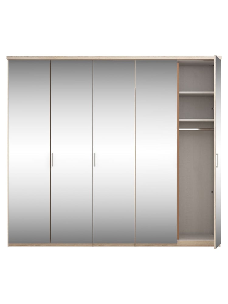 Wiemann Peyton Rustic Oak Mirror Semi Fitted 5 Door Wardrobe - Image 4 of 4