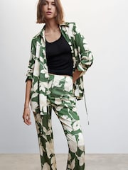 Mango Green Flared Floral Print Trousers - Image 1 of 6