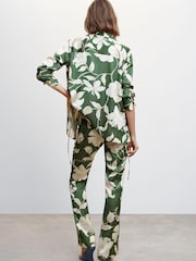 Mango Green Flared Floral Print Trousers - Image 2 of 6