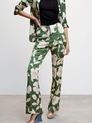 Mango Green Flared Floral Print Trousers - Image 3 of 6