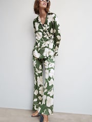 Mango Green Flared Floral Print Trousers - Image 4 of 6