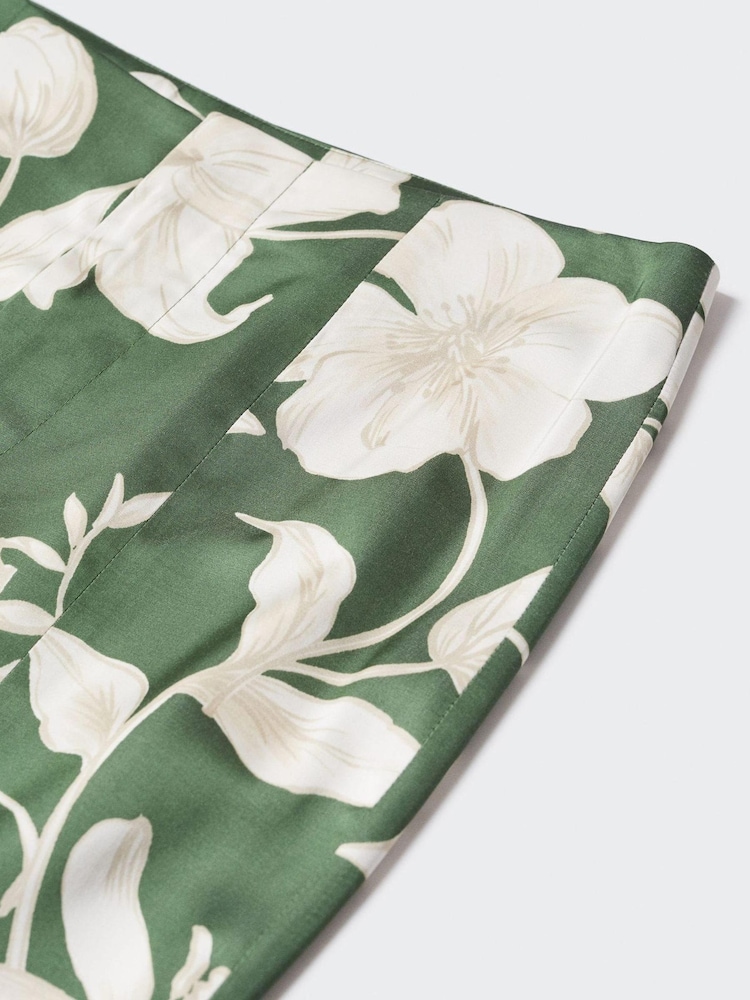 Mango Green Flared Floral Print Trousers - Image 6 of 6