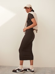 Chocolate Brown Slim Fit Ribbed Short Sleeve Top - Image 2 of 6
