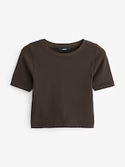 Chocolate Brown Slim Fit Ribbed Short Sleeve Top - Image 5 of 6