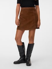 VERO MODA Brown High Waist Corduroy Mini Skirt - Image 1 of 6